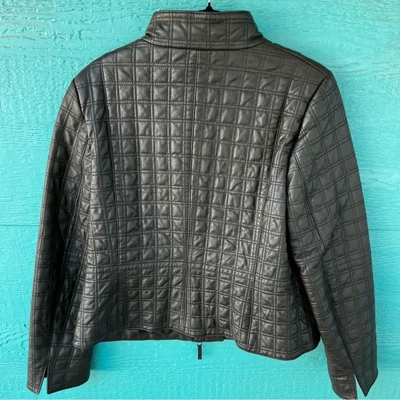 Worth Brown Quilted Leather Luxury Jacket High Neck Zip Front Size 14 - Picture 9 of 10